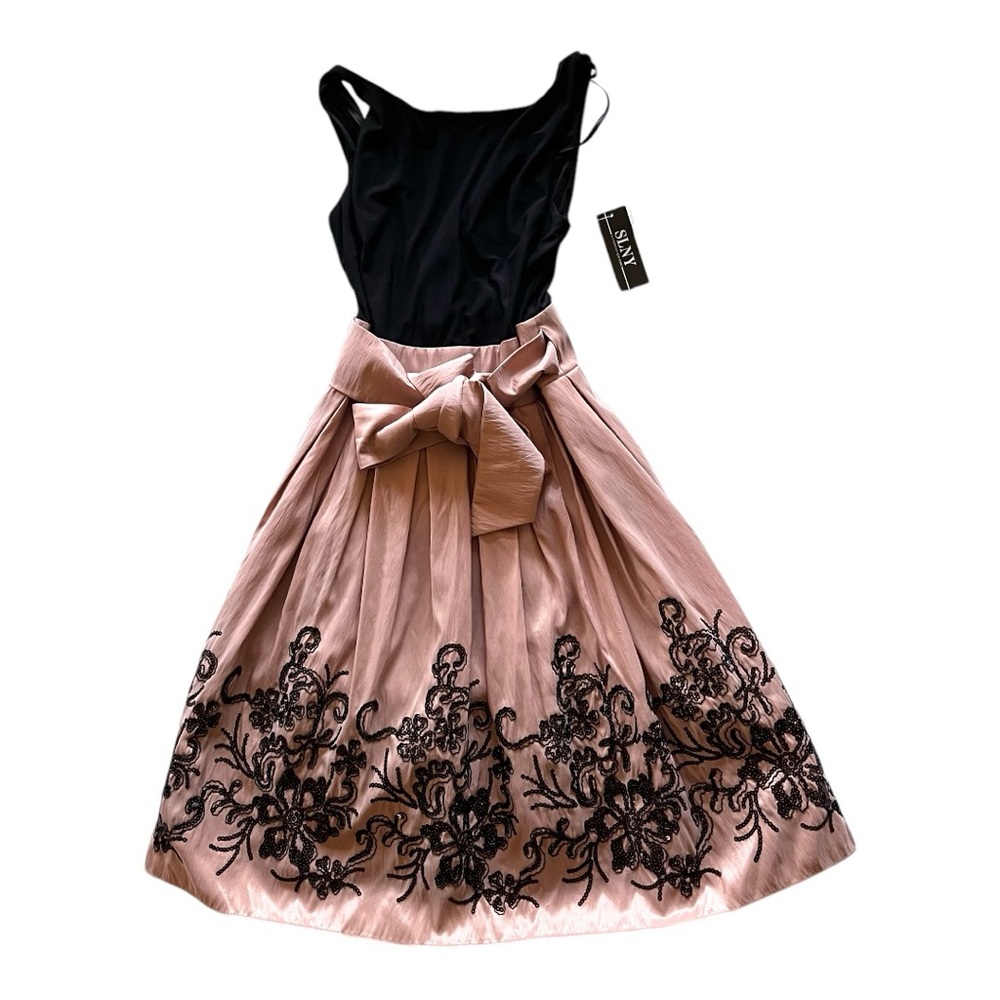 SLNY Black Summer Rose Lace Wrap Dress - Picture 2 of 9